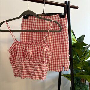 American Eagle Pink Gingham Matching Set - Crop Top & Skirt
